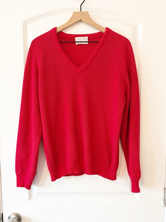 Lord Jeff Other - Lord Jeff Vintage 100% Fine Cotton Red Knit V-neck Sweater Medium Made In USA